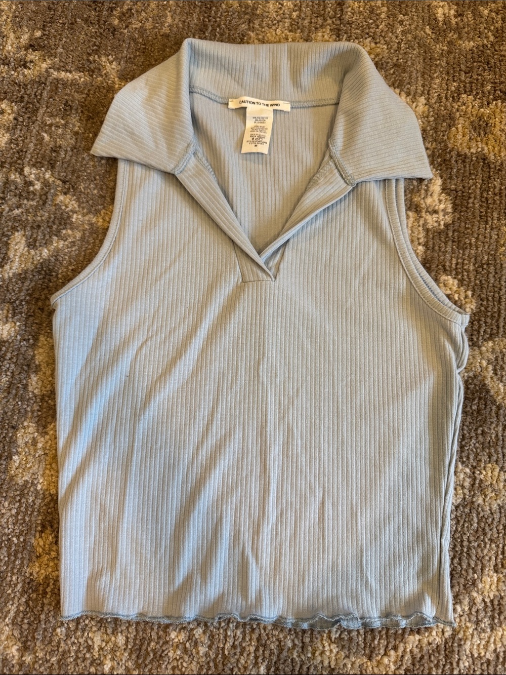 Caution To The Wind Light Blue Ribbed Sleeveless Polo Tank